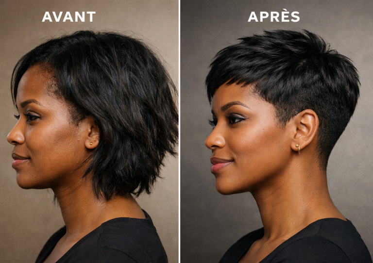 pixie cut avant après à Lomé